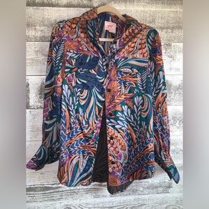 Banjanan Cora botanical button up shirt women’s size M made in India